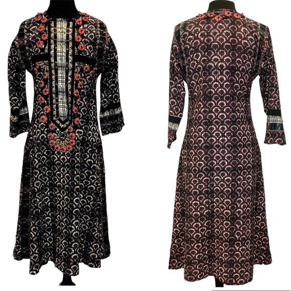 Monapali Emroidered Mixed Print Asian Inspired Ethnic Midi Dress Size - Small - Picture 1 of 16